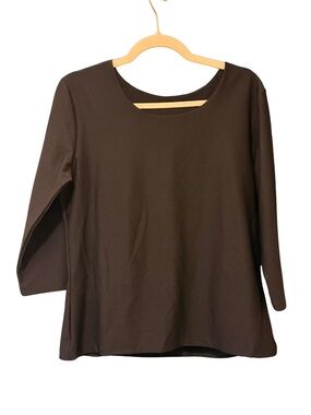 SPANX XL Black Smoothing Top 3/4 Sleeve Stretch Knit Career Travel